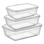 Transparent rectangular plastic food container set of 3 with 500ml 800ml and 1000ml